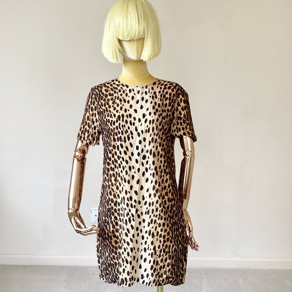 R13 Shift Dress Animal Print Cheetah Short Sleeve with Crew Neck SZ S